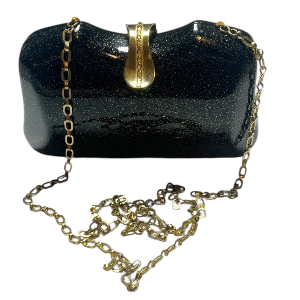 Black & gold speckled acrylic shoulder or crossbody bag with gold metal detail